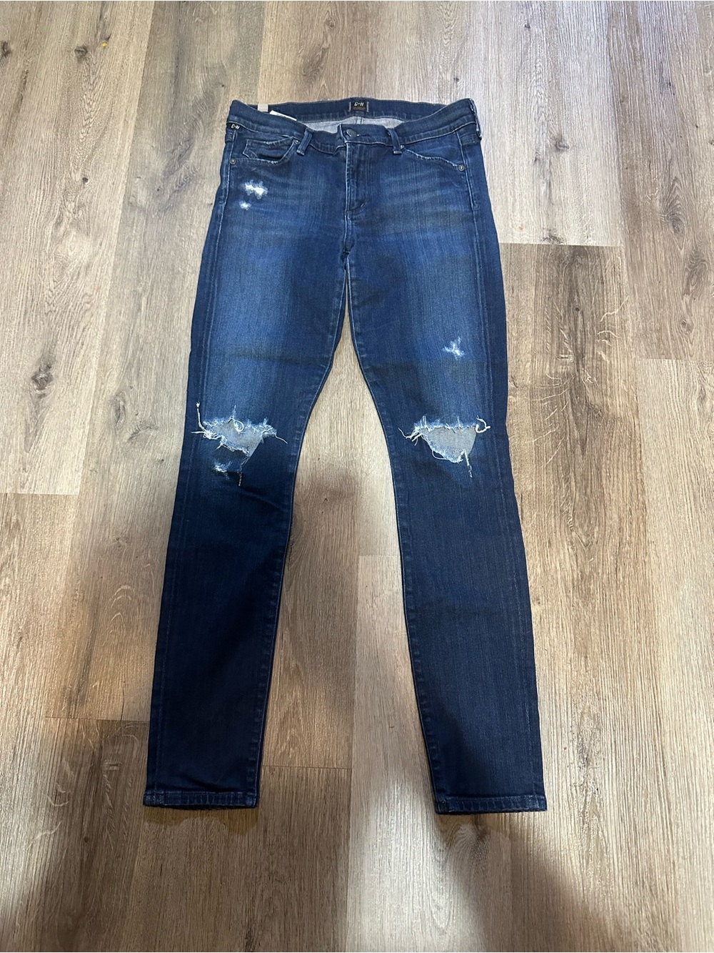 Men's Distressed Dark Blue Slim Jeans